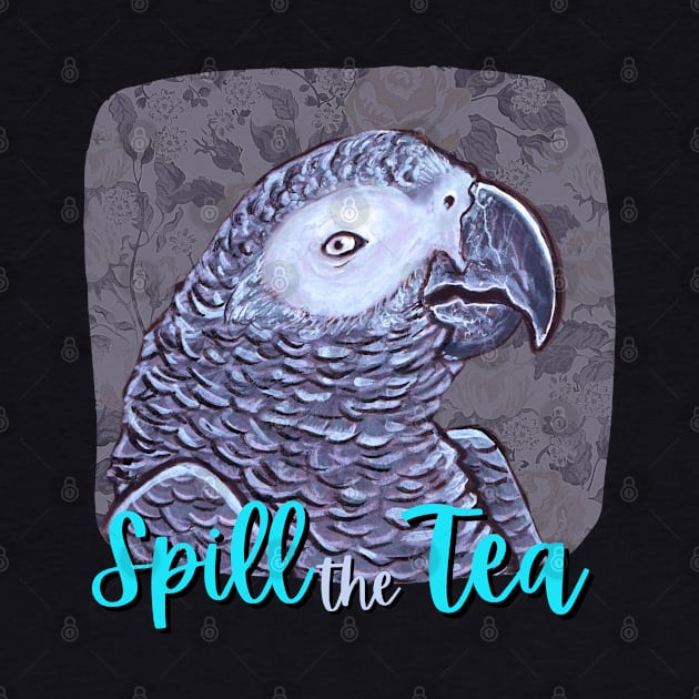 Spill the Tea African Grey Parrot by Nat Rodgers 